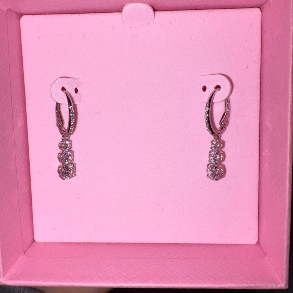 Swarovski Silver and Pink Hoop Earrings